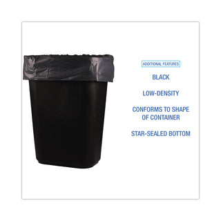 Boardwalk® Low-Density Waste Can Liners, 16 gal, 1 mil, 24 x 32, Black, 10 Bags/Roll, 15 Rolls/Carton (BWK510)