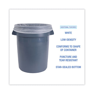 Boardwalk® Linear Low Density Can Liners, 30 gal, 0.5 mil, 30" x 36", White, 10 Bags/Roll, 20 Rolls/Carton (BWK511)