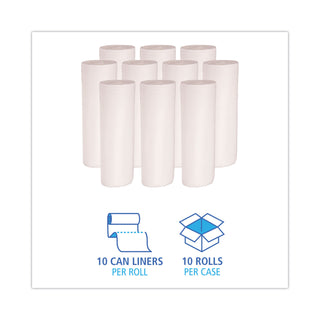 Boardwalk® Linear Low Density Can Liners, 55 gal, 0.5 mil, 38" x 58", White, 10 Bags/Roll, 10 Rolls/Carton (BWK515)