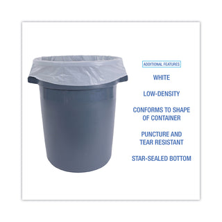 Boardwalk® Linear Low Density Can Liners, 55 gal, 0.5 mil, 38" x 58", White, 10 Bags/Roll, 10 Rolls/Carton (BWK515)