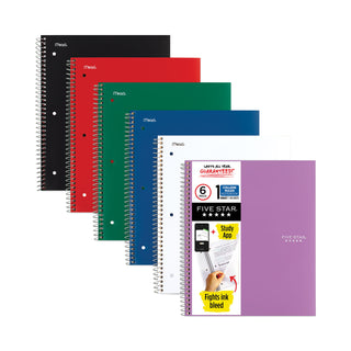 Five Star® Notebook, 1-Subject, 8-1/2"Wx11"L, 6/Pk, Assorted (MEA38052)