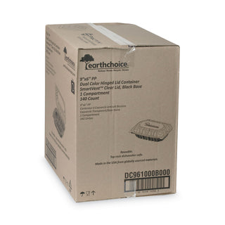 Pactiv Evergreen EarthChoice Dual Color Hinged-Lid Takeout Container, 34 oz, 9 x 6 x 3, 1-Compartment, Black/Clear, 140/Carton (PCTDC961000B000)