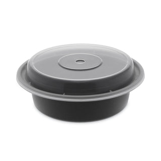Pactiv Evergreen VERSAtainers, 1-Comp, Black/Clear, 16oz, 6"dia, 150/Carton (PACNC718B)