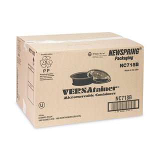 Pactiv Evergreen VERSAtainers, 1-Comp, Black/Clear, 16oz, 6"dia, 150/Carton (PACNC718B)