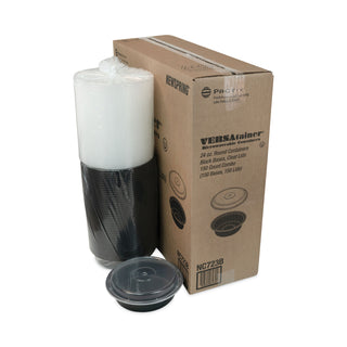 Pactiv Evergreen VERSAtainers, 1-Comp, Black/Clear, 24oz, 7"dia, 150/Carton (PACNC723B)