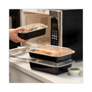 Pactiv Evergreen Rectangular Microwavable Container with Lid, 28 OZ, Black (PACNC868B)
