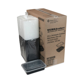 Pactiv Evergreen VERSAtainers, Black/Clear, 38oz, 6w x 8 1/2d x 2h, 150/Carton (PACNC888B)