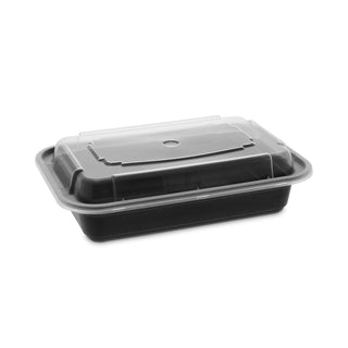 Pactiv Evergreen Rectangular Microwavable Container with Lid, 16 OZ, Black (PACNC8168B)
