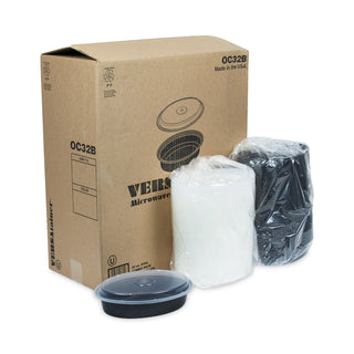 Pactiv Evergreen VERSAtainer Containers, Oval, 9.1 x 6.7 x 1.9, Black/Clear, 150/Carton (PCTOC32B)