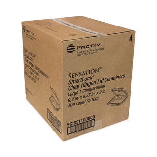 Pactiv Evergreen Sensation SmartLock Clear Hinged Lid Containers, 9.21 x 8.87 x 3.07, Clear, 200/Carton (PCTYCI821100000)