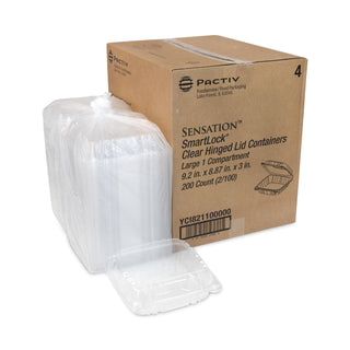 Pactiv Evergreen Sensation SmartLock Clear Hinged Lid Containers, 9.21 x 8.87 x 3.07, Clear, 200/Carton (PCTYCI821100000)
