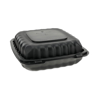 Pactiv Evergreen EarthChoice SmartLock Microwavable Hinged Lid Containers, 3 Compartment, 9.33 x 8.88 x 3.1, Black, 120/Carton (PCTYCNB09030000)