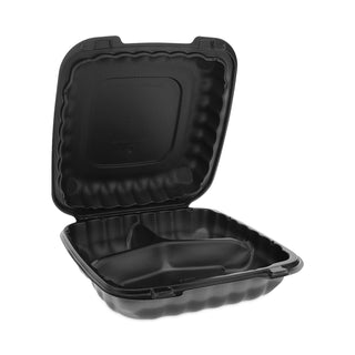 Pactiv Evergreen EarthChoice SmartLock Microwavable Hinged Lid Containers, 3 Compartment, 9.33 x 8.88 x 3.1, Black, 120/Carton (PCTYCNB09030000)