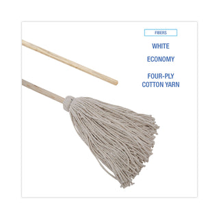 Boardwalk® Handle/Deck Mops, #24 White Cotton Head, 54" Natural Wood Handle, 6/Pack (UNS124C)