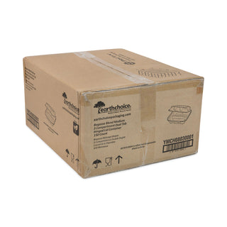 Pactiv Evergreen EarthChoice Bagasse Hinged Lid Container, 7.8 x 7.8 x 2.8, 3-Compartment, Natural, 150/Carton (PCTYMCH08030001)