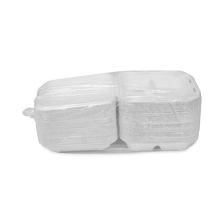 Pactiv Evergreen EarthChoice Bagasse Hinged Lid Container, 7.8 x 7.8 x 2.8, 3-Compartment, Natural, 150/Carton (PCTYMCH08030001)