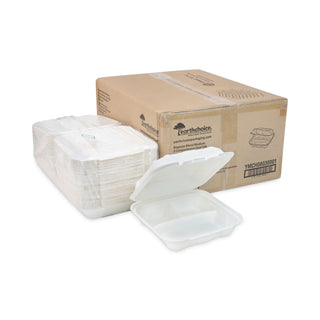 Pactiv Evergreen EarthChoice Bagasse Hinged Lid Container, 7.8 x 7.8 x 2.8, 3-Compartment, Natural, 150/Carton (PCTYMCH08030001)