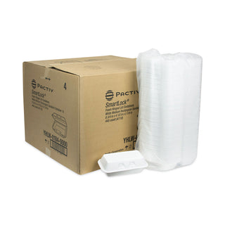 Pactiv Evergreen SmartLock Foam Hinged Containers, Medium, 8.75 x 4.5 x 3.13, 1-Compartment, White, 440/Carton (PCTYHLW01840000)
