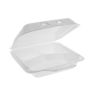 Pactiv Evergreen SmartLock Foam Hinged Containers, Small, 7.5 x 8 x 2.63, 3-Compartment, White, 150/Carton (PCTYHLW07030000)
