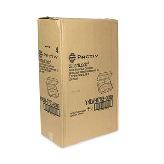 Pactiv Evergreen SmartLock Foam Hinged Containers, Small, 7.5 x 8 x 2.63, 3-Compartment, White, 150/Carton (PCTYHLW07030000)