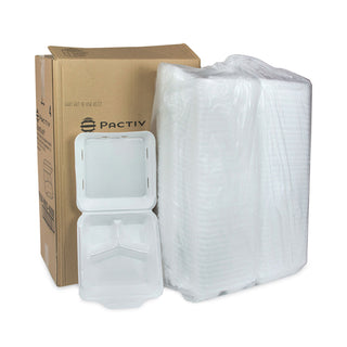 Pactiv Evergreen SmartLock Vented Foam Hinged Lid Containers, , 9 x 9.25 x 3.25, 3-Compartment, White, 150/Carton (PCTYHLWV9030000)