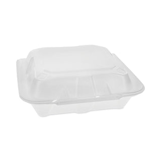 Pactiv Evergreen Foam Hinged Lid Containers, Dual Tab Lock Economy, 8.42 x 8.15 x 3, 1-Compartment, White, 150/Carton (PCTYTD18801ECON)