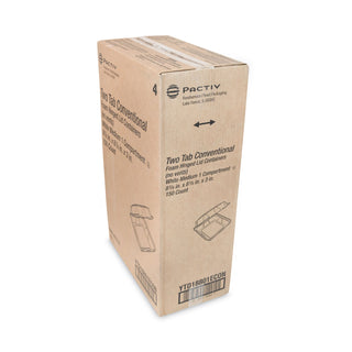 Pactiv Evergreen Foam Hinged Lid Containers, Dual Tab Lock Economy, 8.42 x 8.15 x 3, 1-Compartment, White, 150/Carton (PCTYTD18801ECON)