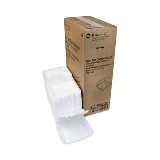 Pactiv Evergreen Foam Hinged Lid Containers, Dual Tab Lock Economy, 8.42 x 8.15 x 3, 1-Compartment, White, 150/Carton (PCTYTD18801ECON)