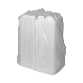 Pactiv Evergreen Foam Hinged Lid Containers, Dual Tab Lock Economy, 8.42 x 8.15 x 3, 3-Compartment, White, 150/Carton (PCTYTD18803ECON)
