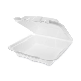Pactiv Evergreen Foam Hinged Lid Containers, Dual Tab Lock Economy, 9.13 x 9 x 3.25, 1-Compartment, White, 150/Carton (PCTYTD19901ECON)