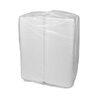 Pactiv Evergreen Foam Hinged Lid Containers, Dual Tab Lock Economy, 9.13 x 9 x 3.25, 1-Compartment, White, 150/Carton (PCTYTD19901ECON)
