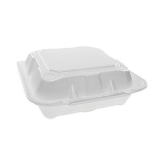 Pactiv Evergreen Foam Hinged Lid Containers, Dual Tab Lock, 8.42 x 8.15 x 3, 1-Compartment, White, 150/Carton (YTD188010000)