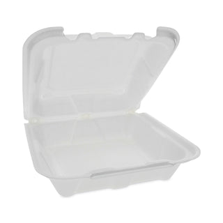 Pactiv Evergreen Foam Hinged Lid Containers, Dual Tab Lock, 8.42 x 8.15 x 3, 1-Compartment, White, 150/Carton (YTD188010000)
