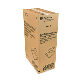 Pactiv Evergreen Foam Hinged Lid Containers, Dual Tab Lock, 8.42 x 8.15 x 3, 1-Compartment, White, 150/Carton (YTD188010000)