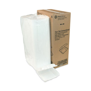 Pactiv Evergreen Foam Hinged Lid Containers, Dual Tab Lock, 8.42 x 8.15 x 3, 1-Compartment, White, 150/Carton (YTD188010000)