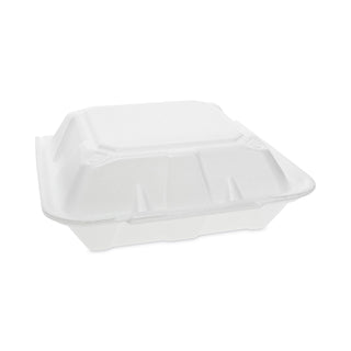 Pactiv Evergreen Foam Hinged Lid Containers, Dual Tab Lock, 9.13 x 9 x 3.25, 1-Compartment, White, 150/Carton (PCTYTD199010000)