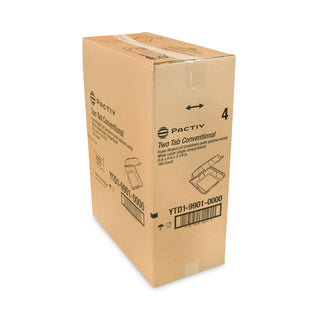 Pactiv Evergreen Foam Hinged Lid Containers, Dual Tab Lock, 9.13 x 9 x 3.25, 1-Compartment, White, 150/Carton (PCTYTD199010000)