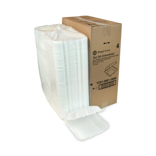 Pactiv Evergreen Foam Hinged Lid Containers, Dual Tab Lock, 9.13 x 9 x 3.25, 1-Compartment, White, 150/Carton (PCTYTD199010000)