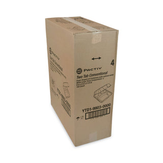 Pactiv Evergreen Foam Hinged Lid Containers, Dual Tab Lock, 9.13 x 9 x 3.25, 3-Compartment, White, 150/Carton (PCTYTD199030000)