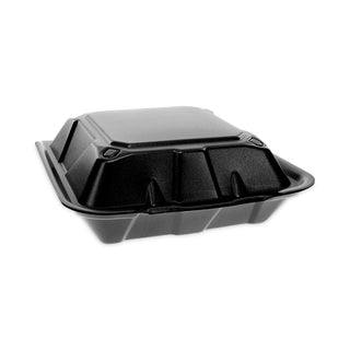 Pactiv Evergreen Foam Hinged Lid Containers, Dual Tab Lock, 9 x 9 x 3.25, 1-Compartment, Black, 150/Carton (PCTYTDB99010000)