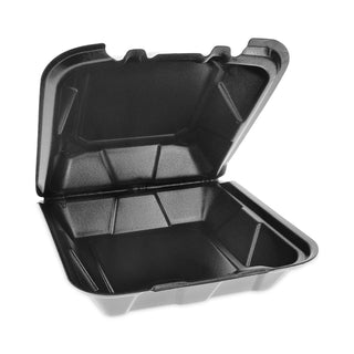Pactiv Evergreen Foam Hinged Lid Containers, Dual Tab Lock, 9 x 9 x 3.25, 1-Compartment, Black, 150/Carton (PCTYTDB99010000)