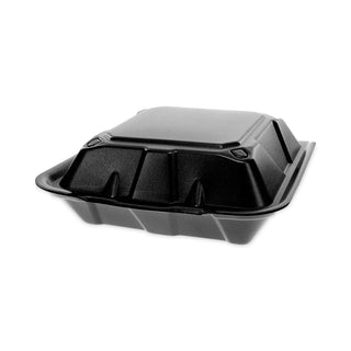 Pactiv Evergreen Foam Hinged Lid Containers, Dual Tab Lock, 9 x 9 x 3.25, 1-Compartment, Black, 150/Carton (PCTYTDB99010000)