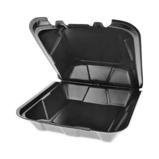 Pactiv Evergreen Foam Hinged Lid Containers, Dual Tab Lock, 9 x 9 x 3.25, 1-Compartment, Black, 150/Carton (PCTYTDB99010000)