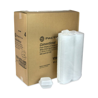 Pactiv Evergreen Foam Hinged Lid Containers, Single Tab Lock, 5.13 x 5.13 x 2.5, 1-Compartment, White, 500/Carton (PCTYTH100790000)