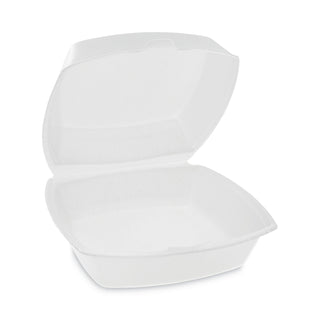 Pactiv Evergreen Foam Hinged Lid Containers, Single Tab Lock, 6.38 x 6.38 x 3, 1-Compartment, White, 500/Carton (PCTYTH100800000)