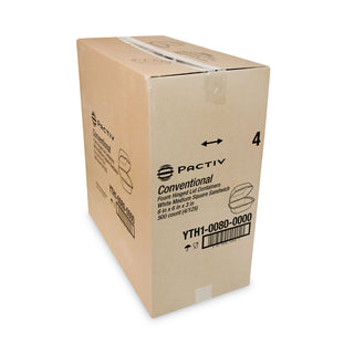 Pactiv Evergreen Foam Hinged Lid Containers, Single Tab Lock, 6.38 x 6.38 x 3, 1-Compartment, White, 500/Carton (PCTYTH100800000)