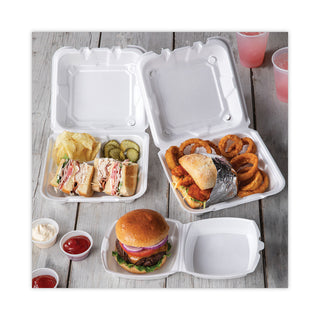 Pactiv Evergreen Foam Hinged Lid Containers, Single Tab Lock, 6.38 x 6.38 x 3, 1-Compartment, White, 500/Carton (PCTYTH100800000)