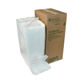 Pactiv Evergreen Foam Hinged Lid Containers, Single Tab Lock #205 Utility, 9.19 x 6.5 x 2.75, 1-Compartment, White, 150/Carton (PCTYTH102050001)