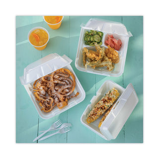 Pactiv Evergreen Foam Hinged Lid Containers, Single Tab Lock #205 Utility, 9.19 x 6.5 x 2.75, 1-Compartment, White, 150/Carton (PCTYTH102050001)