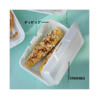 Pactiv Evergreen Foam Hinged Lid Containers, Single Tab Lock #205 Utility, 9.19 x 6.5 x 2.75, 1-Compartment, White, 150/Carton (PCTYTH102050001)